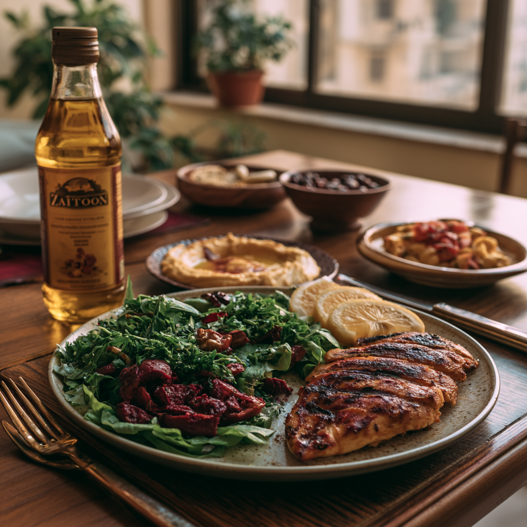 Extra virgin olive oil for Mediterranean diet in Islamabad — EVOO salad and healthy cooking