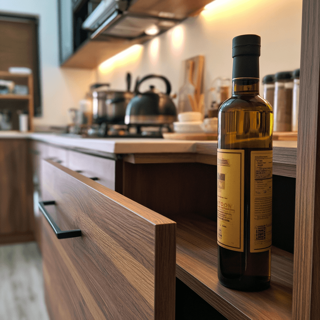 Correct olive oil storage Peshawar — dark sealed cabinet protects from dry summer heat and dust